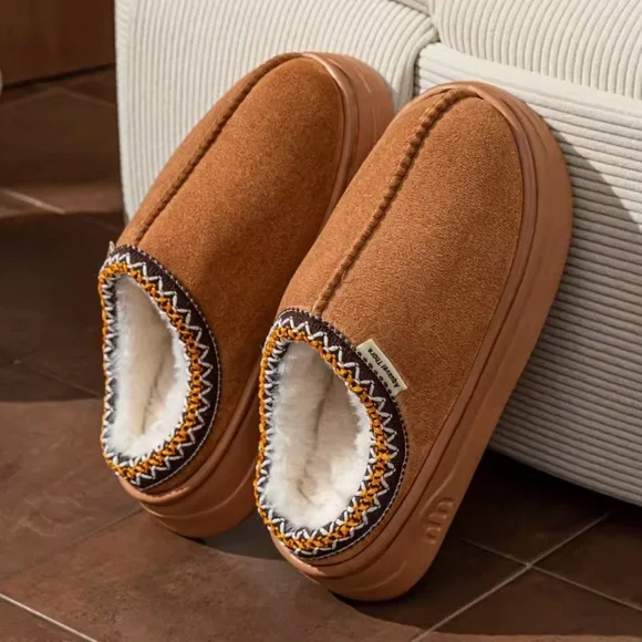 Women’s Cozy Warm Slip-On House Slippers with Fur Lining – Brown - Picture 3 of 3